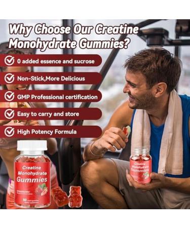 Creatine Monohydrate Gummies, 2 Pack Creatine Monohydrate for Women & Men, Sugar-Free Gummies for Increase Strength and Build Muscle, Workout Supplement, Vegan, 120 Count, Strawberry Flavor 60 Count (Pack of 2) - Buy Online on GoSupps.com