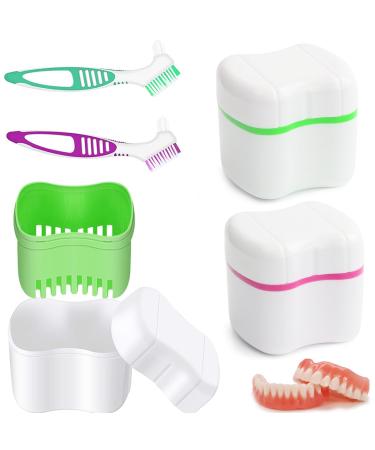 Hongecb 2 braces 2 prosthesis cleaning brushes with double -headed heads prostheses storage box cups for soaking denture storage cleaning cleansing braces