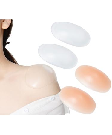 QUUPY 2Pairs Silicone Shoulder Pads Reusable Anti-Slip Shoulder Push-Up Pads Soft Enhancer Shoulder Pads for Womens Clothing Dress Transparent and Nude Color