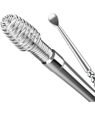 Ear Wax Cleaner Tool Set Ear Cleaner Ear Cleaner Tool Ear Wax Removal Spoon Double Ended with Stainless 360 Spiral Ear Massage Cleaning Tool Ear Cleaner Cleaning Brush and Storage Box Silver Cleaning Tool Kit Professional Ear Cleaner