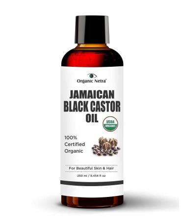 Organic Netra Cold Pressed Jamaican Black Castor Oil for Hair Growth |For Healthy Thick and Black Hair |Reduces Acne Marks and Fine Lines |For all hair and skin types - 250 ml