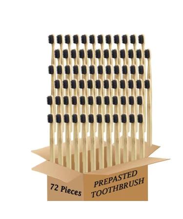 Bamboo Toothbrush Prepasted Disposable Toothbrsuh Soft Bristles Prepasted Toothbrush Disposable Toothbrsuh (72 Black)