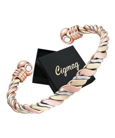 Cigmag Lymphatic Drainage Copper Bracelet for Women 99% Solid Pure Copper Magnetic Bracelet Ultra Strength Magnet Adjustable Brazaletes Cuff Bangle with Gift Box (Grape Tricolour) Grape Tricolour 2 Magnets