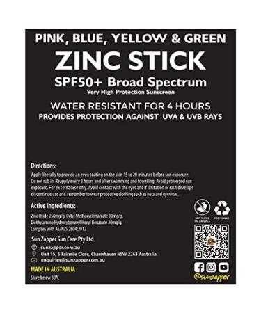 Sun Zapper Zinc Stick Mineral Sunscreen SPF 50+ 4-Pack - Water Resistant, Broad Spectrum Sun Block for Adults & Kids - Made in Australia - Buy Online on GoSupps.com