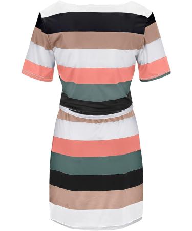Ganfancp Women's V-Neck Striped Mini Dress with Pocket - Orange Summer Dress - Buy Online on GoSupps.com