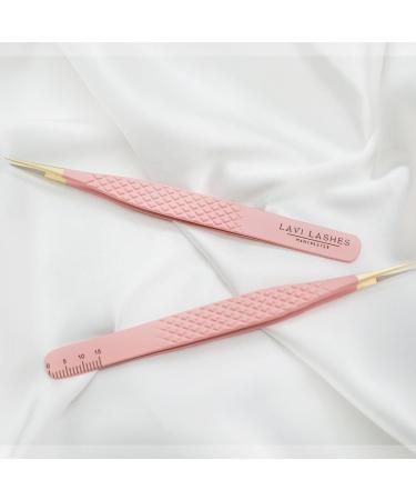 Fiber Tip Eyelash Tweezers Professional Stainless Steel Tweezers Lash Extension Isolation Volume Classic Lashes Curved Straight Tweezer with Measurements - Pink Lavi Lashes (Straight) - Buy Online on GoSupps.com