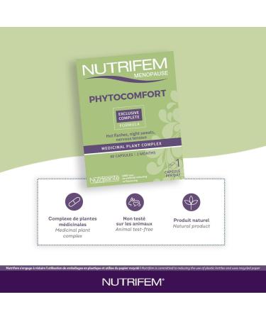 NUTRISANTE Nutrifem Phytoconfort - Menopause Food Supplement - Phytoestrogen - Relieves Menopause Symptoms Hot Flashes Night Sweats and Low Libido - Plant-Based Estrogen- 60 capsules - Buy Online on GoSupps.com