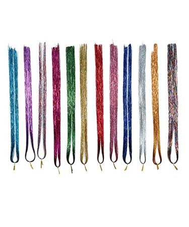 Pmandgk Hair Tinsel Strands with 12 Colors Hair Tinsel Strands Kit Hair Extensions Shiny Silk Tinsel
