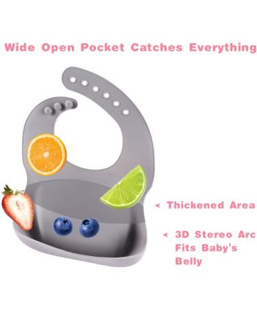 Vicloon Silicone Baby Bib 2PCS - Waterproof Bibs with Food Catcher Pocket - Adjustable Unisex Toddler Bibs (Grey-Blue) - Buy Online on GoSupps.com