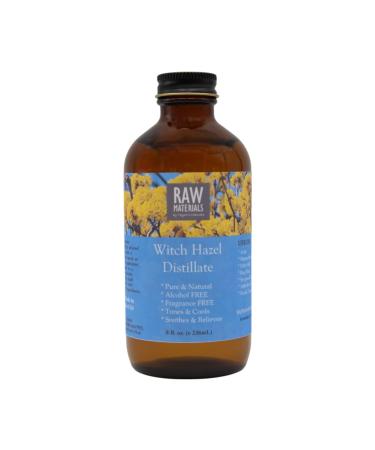 RAW MATERIALS Witch Hazel Distillate Alcohol-Free Fragrance-Free Natural Astringent Toner for Face Skin Brightening 8oz Glass Bottle