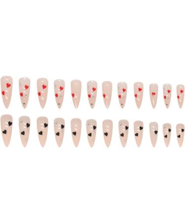 JUSTOTRY 24 Pcs Red & Black Heart Stiletto Fake Nails | Long Nude French Press-On Nails with Diamond Almond Design | Acrylic Extra Long False Nails for Women - Buy Online on GoSupps.com