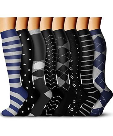 Compression Socks 15-20 mmHg is Best Athletic for Men & Women Running Flight Travel Nurses Pregnant 11(8 Pairs) Black/Navy Large-X-Large