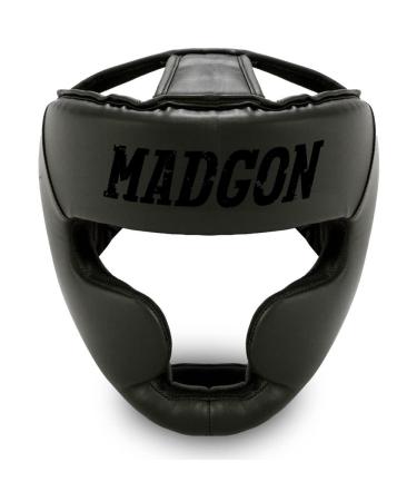 Madgon Premium Head Protection box helmet with a perfect view and maximum protection facial protection for martial arts MMA boxing kickboxing & sparring L black/black