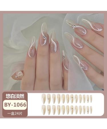 24Pcs/Set Press On Nails French style long nude dot diamond high-end Romantic Diamond False Nails Acrylic Fake Nails Full Cover Nails Tips Artificial Finger Manicure Press on nails for Women and Girls - Buy Online on GoSupps.com