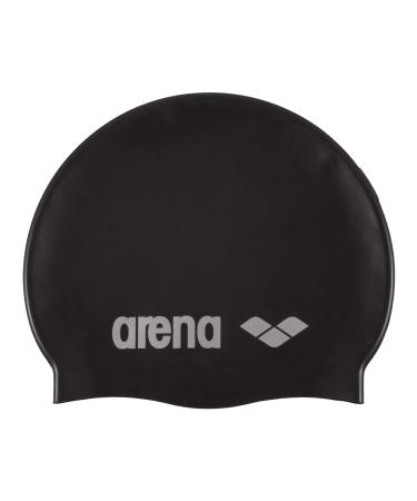 Arena Unisex Silicone Swim Cap for Adults, Training and Racing, 100% Silicone, Wrinkle-Free, Solids and Prints Black/Silver