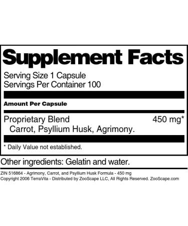 Agrimony Carrot and Psyllium Husk Formula - 450 mg (100 Capsules ZIN: 516864) - Buy Online on GoSupps.com