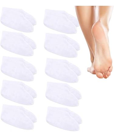 Moisturizing Socks Over Night Bedtime White Cotton | Cosmetic Inspection Premium Cloth Quality | Dry Sensitive Irritated Skin Spa Therapy Secure| One Size Fits Most (10 Pairs)