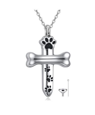 VONALA DOLA PET PET ash necklace cross/paws/girls 925 sterling silver memorial ash souvenir fire burial jewelry gift for female dog and cat lovers