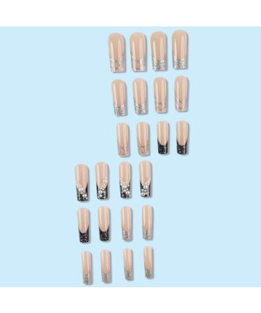 French Tip Press on Nails - Long Press On Nails with Nail Tips Pearl Sparkling Pink Black Silver French False Nail press on nails Acrylic False Nails Cute Artificial Nails - Buy Online on GoSupps.com