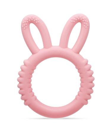 MISSLILI Silicone Babies Teethers Baby Teething Toys for Soothe Massage Sore Gums for 3-12 Months Infants  BPA Free  Ring Shape Rabbit Ear Design (Pink)