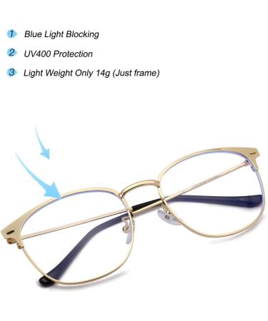QECEPEI Retro Semi-Rimless Round Blue Light Blocking Glasses - Horn-Rimmed Nerd Clear Lens for Computer & Gaming - Stylish Shiny Gold - Buy Online on GoSupps.com