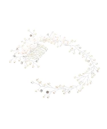 Beatifufu Pearl Bridal Hair Comb Wedding Pearls Hair Comb Rhinestone Headband Bride Headwear Prom Hair Clips Combs for Women Pearl Wedding Accesorios Para Mujer White Scarf Leaf Women's