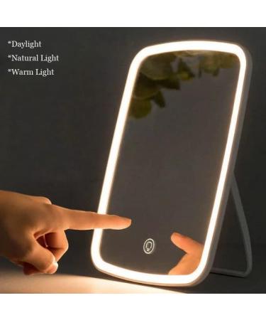 LED Touch Screen Lighted Makeup Mirror with 5X Magnifier - USB Rechargeable, Dimmable and Portable - Buy Online on GoSupps.com