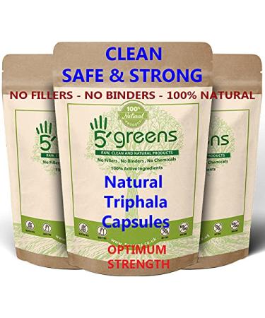 Triphala Capsules 120 Caps Super Strong 10: 1 Extract - 10 Times Stronger & Effective Then RAW Powder | Body Tonic Ethical & Vegan Made in The UK 5greens