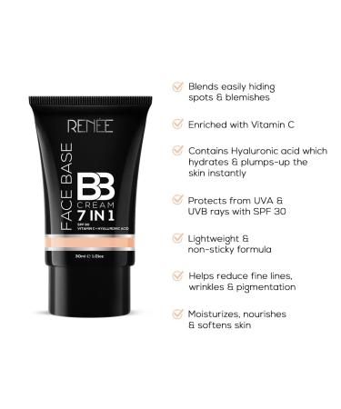 RE_NEE 7 in 1 Face Base BB Cream with SPF 30 PA+++ - Butterscotch 30ml | Hydrating Hyaluronic Acid & Vitamin C Formula for Nourished Smooth Skin | International Shipping Available - Buy Online on GoSupps.com