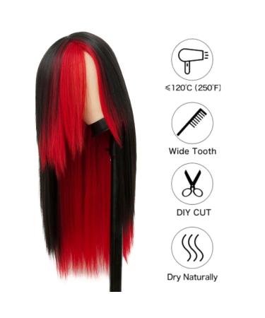 Siudus Red & Black Long Gothic Wig for Women - Heat-Resistant Side Part Cosplay & Halloween - Buy Online on GoSupps.com