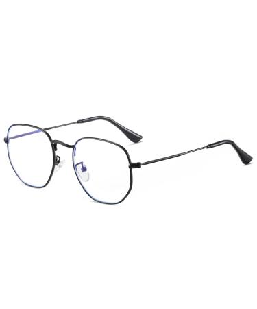 Lojudi blue light filter glasses round for women and men anti blue light glasses without strength blue light blocking glasses retro metal frame bluaufilter gaming glasses computer glasses blue light filter - black frame 52 millimeter
