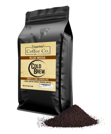 Decaf Mocha - Flavored Cold Brew Coffee - Inspired Coffee Co. - Swiss Water Process - Coarse Ground Coffee - 12 oz. Resealable Bag, Brown and black