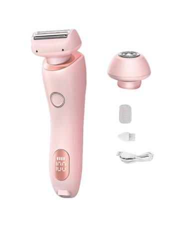 Electric Shaver Razors for Women 2-IN-1 Electric Razor for Womens Legs Underarm Face Pubic Hairs Wet Dry Use Rechargeable Bikini Trimmer Hair Removal with Detachable Head (Pink)