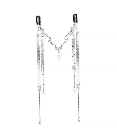Chinese Retro Tassel Headpiece for Women - Rhinestone Festival Hairpin with Crystal Water Drop Tassels and Face Curtain Eyebrow Pendant in Silver - Buy Online on GoSupps.com