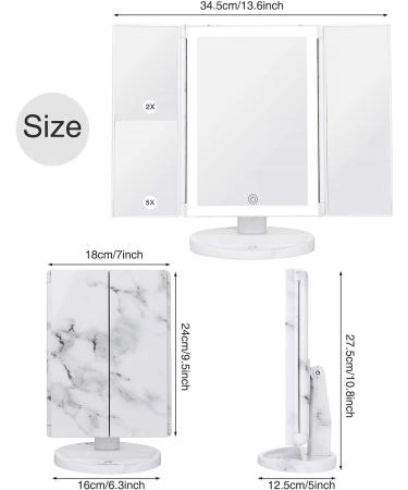 Large Tri-Fold Makeup Vanity Mirror with Lights - 72 LED, 3 Color Lighting, 1x 2X 5X 10x Magnification, Touch Screen Switch - Dual Power Supply - Marble - Buy Online on GoSupps.com