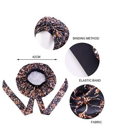 4PCS Silky Satin African Print Turban Head Wrap Scarf Set for Women - Hair Loss Cap Bonnet Hat with Long Tail Design - Buy Online on GoSupps.com