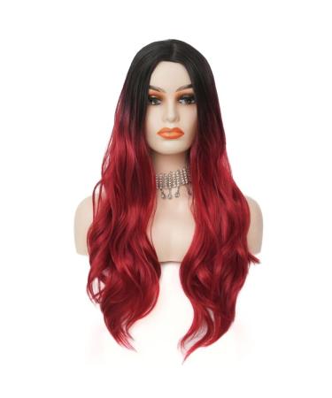 Siudus Women s Red Long Curly Wavy Wig Natural Ombre Black to Red Middle Part Hair for Halloween & Cosplay - Buy Online on GoSupps.com