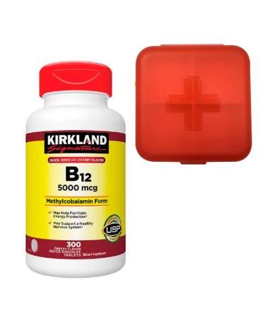 Bundle Kirkland Signature B12-300 Tablets 5000mcg #690843 with Castellux Premium Pills Case