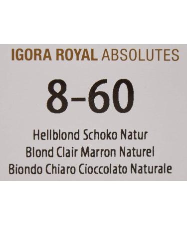 Schwarzkopf IGORA ROYAL 8-60 Light Blonde Chocolate Natural 60ml - Buy Online on GoSupps.com