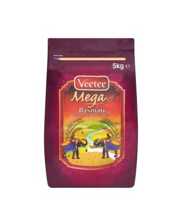 Veetee Mega Extra Long Basmati Rice | 5KG | Long Grain | Great Taste and Aroma | Long Grain Basmati Rice for Biryani | High Fibre & Protein | Gluten Friendly |Indian Origin