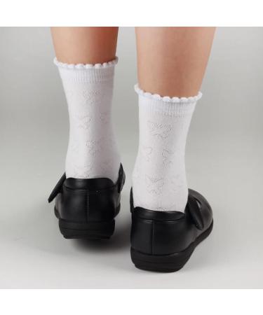 COTTON DAY Girls White Ruffle Ankle Socks - Hearts & Butterflies Design 5-Pack (6-8 Years) - Buy Online on GoSupps.com