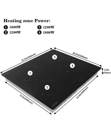 24 Electric Radiant Cooktop with 4 Burners, Smooth Ceramic Glass, 9 Power Levels, Timer Function and Child Lock - 240V - Buy Online on GoSupps.com