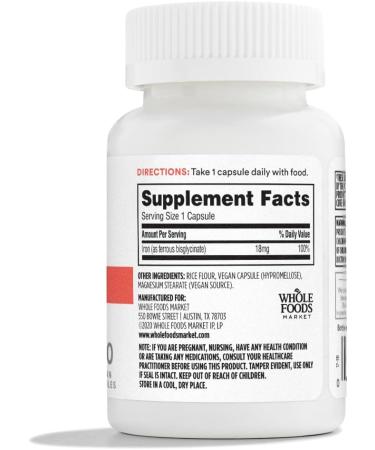 365 Whole Foods Market Iron Chelated 18Mg 100 Veg Capsules 100 Count Unflavored - Buy Online on GoSupps.com