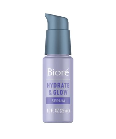 Biore Hydrate & Glow Face Serum for Dry  Sensitive Skin with Hyaluronic Acid  Coconut Water and Prebiotics  Dermatologist Tested Face Serum  Fragrance Free  Not Tested on Animals  1 oz Bottle