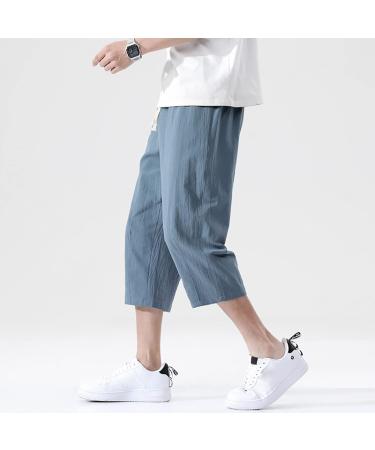 CEWIFO Men's Light Loose 3/4 Fabric Trousers - Casual Beach Yoga Pants Elastic Waist & Wide Leg Ideal for Summer & Winter - XXL A1-Marine - Buy Online on GoSupps.com