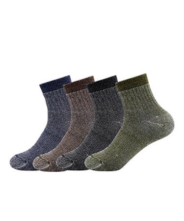 Men's Merino Wool Hiking Socks-Thermal Warm Crew Winter Ankle Socks for Trekking,Multi Performance,Outdoor Skiing,4 Pack Mixed