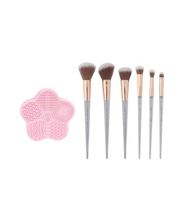 Profusion Cosmetics Frosted Snow Sparkle 7 PC Makeup Brush & Cleaning Mat Set Premium Synthetic Bristles with Cleaning Mat for Effortless Application and Cleaning