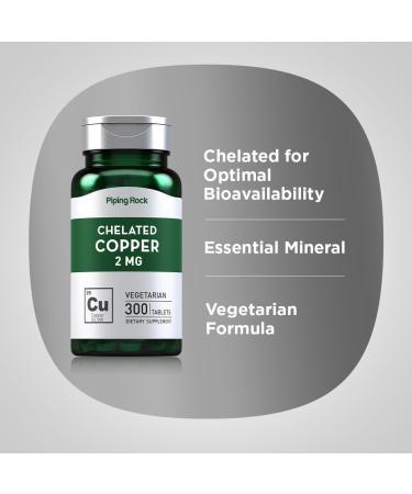 Piping Rock Chelated Copper 2 mg Supplement | 300 Tablets | Vegetarian Non-GMO Gluten Free - Buy Online on GoSupps.com