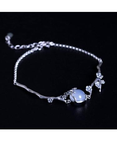 WIPPWER Silver Bracelet Sterling Silver Chain Bracelet Ladies Sterling Silver Bracelet Hand Carve Silver Plum Bossom Bracelet with Mosaic Jasper Bracelet Ladies Silver Jewell - Buy Online on GoSupps.com