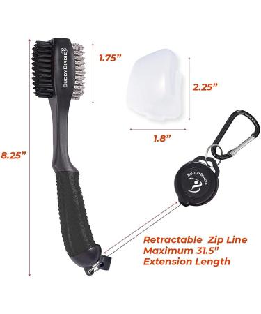 BuddyBirdie Retractable Golf Club Brush - Double Brush, Groove Cleaner, Black - Buy Online on GoSupps.com